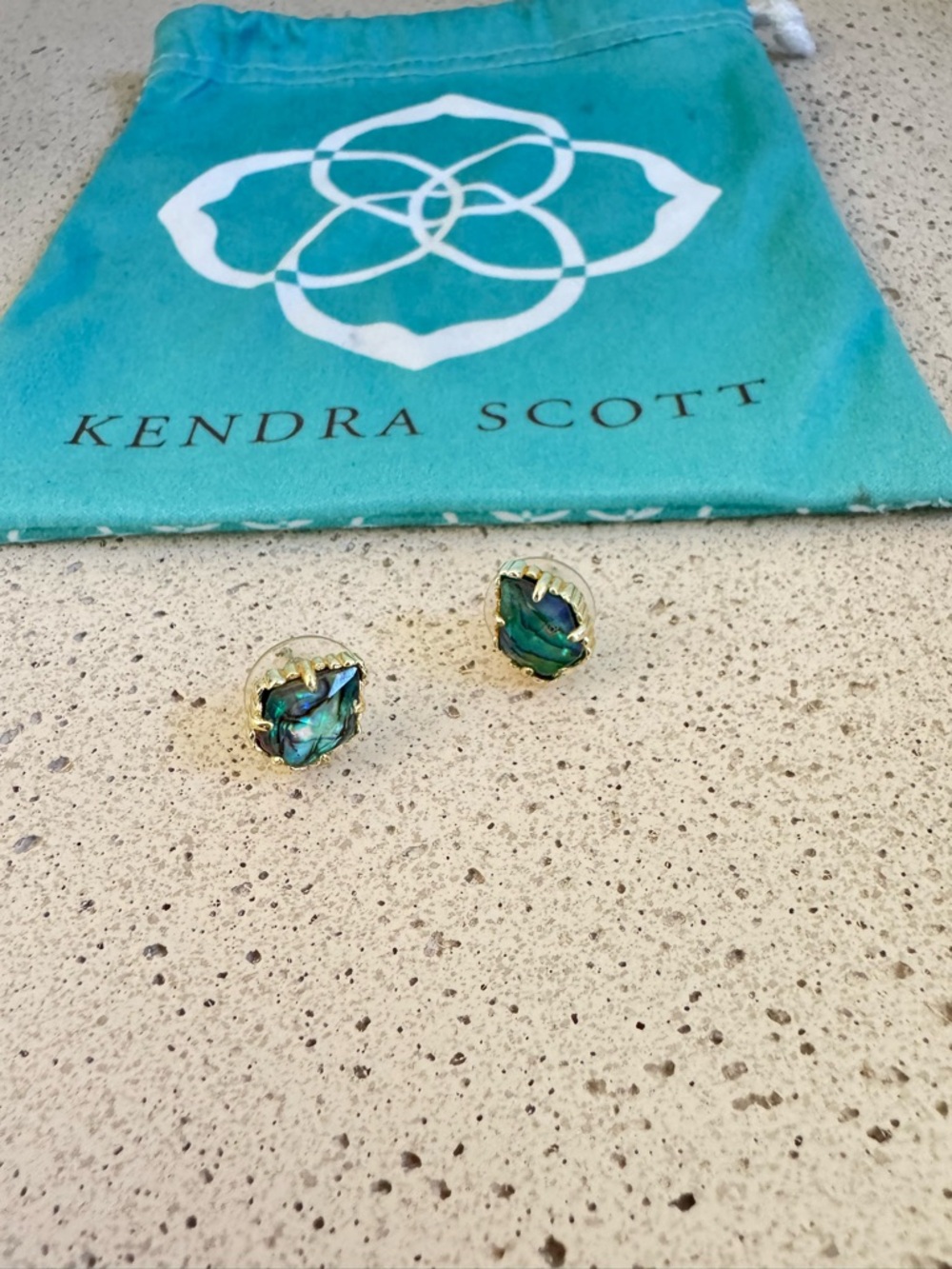 KENDRA SCOTT Tessa Gold Stud Earrings Iridescent Abalone Like New
